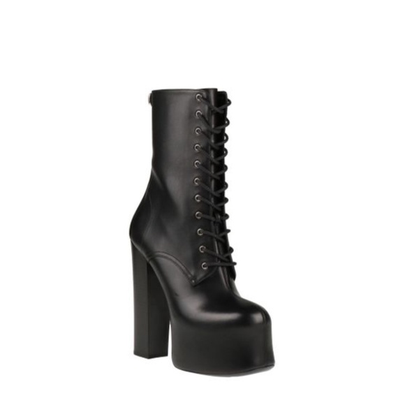 Saint Laurent Leather Platform Lace-Up Boots - Picture 1 of 2